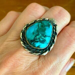 Vintage Native American Sterling Silver and  Turquoise Ring size 7 1/4